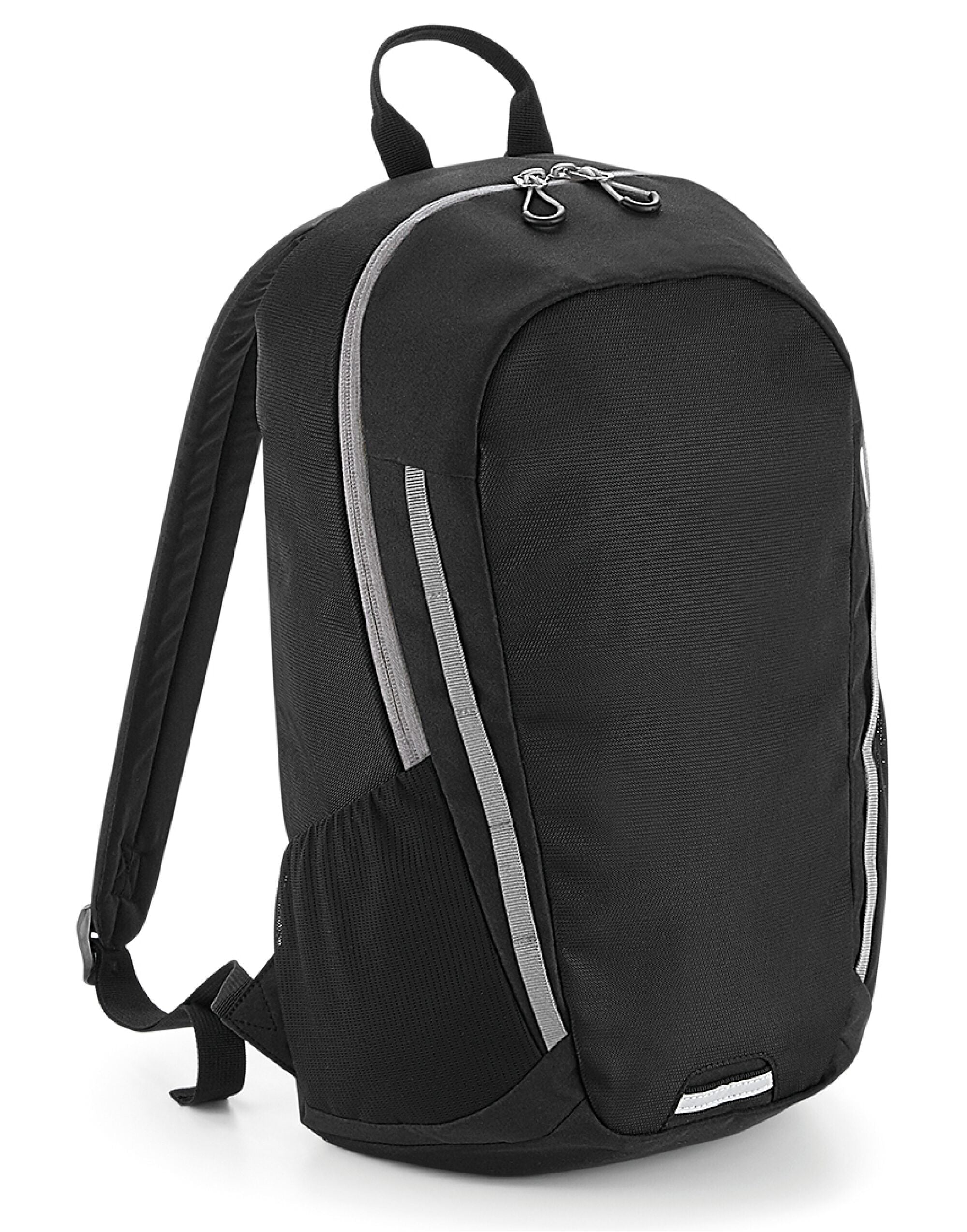 Front view of the Bagbase Urban Trail Pack in black, featuring reflective accents and gear loops.