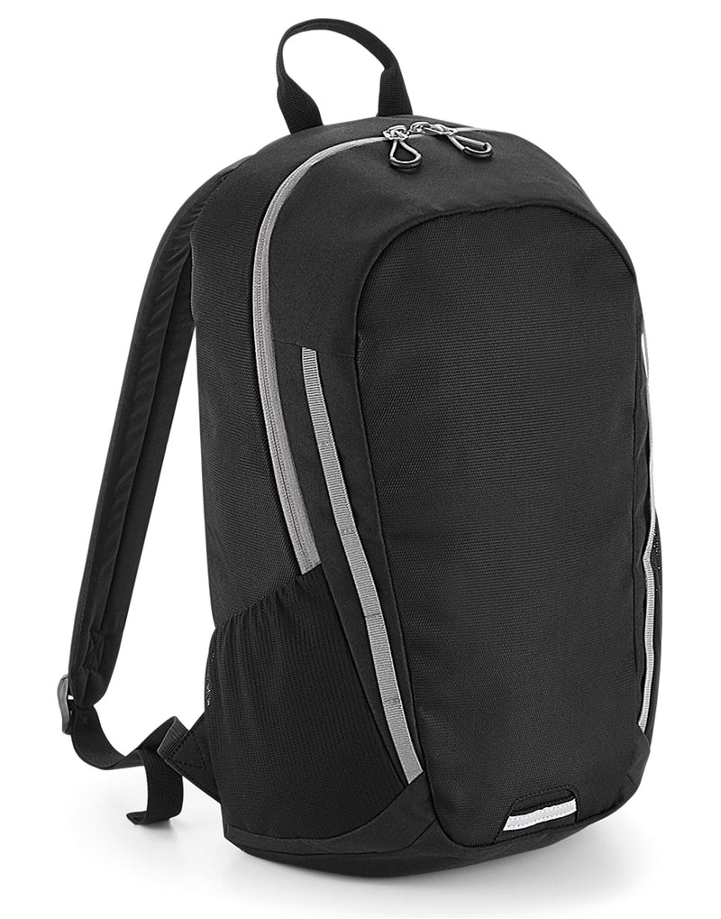 Front view of the Bagbase Urban Trail Pack in black, featuring reflective accents and gear loops.