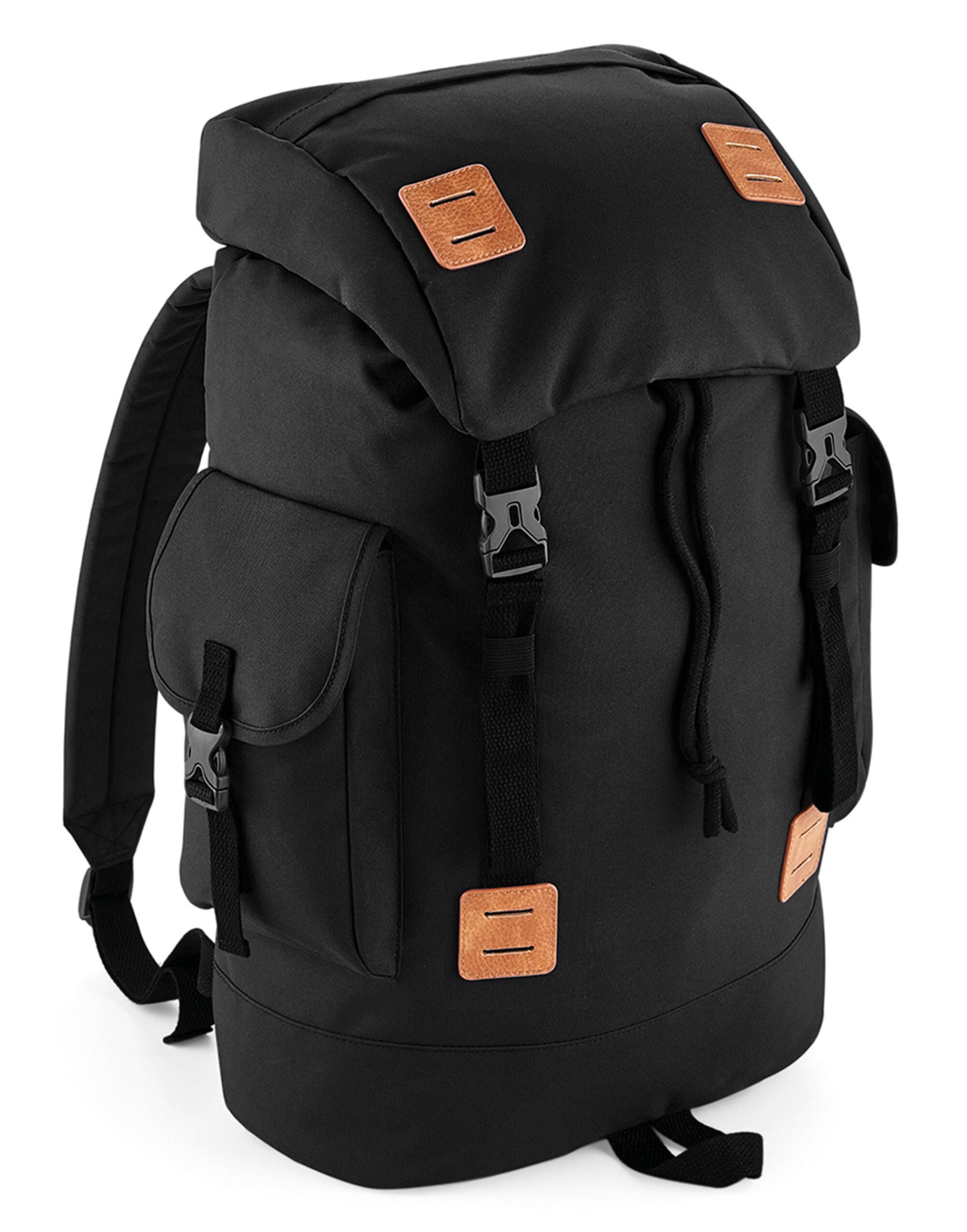 Front view of the Bagbase Urban Explorer Backpack in a stylish black and heather grey combination.