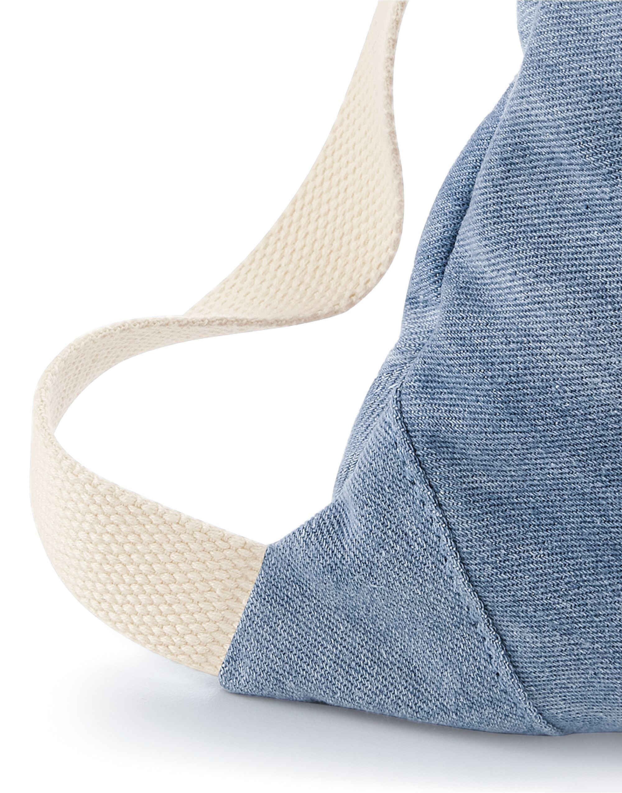 The versatile blue denim Bagbase Gymsac, perfect for a relaxed, everyday accessory.