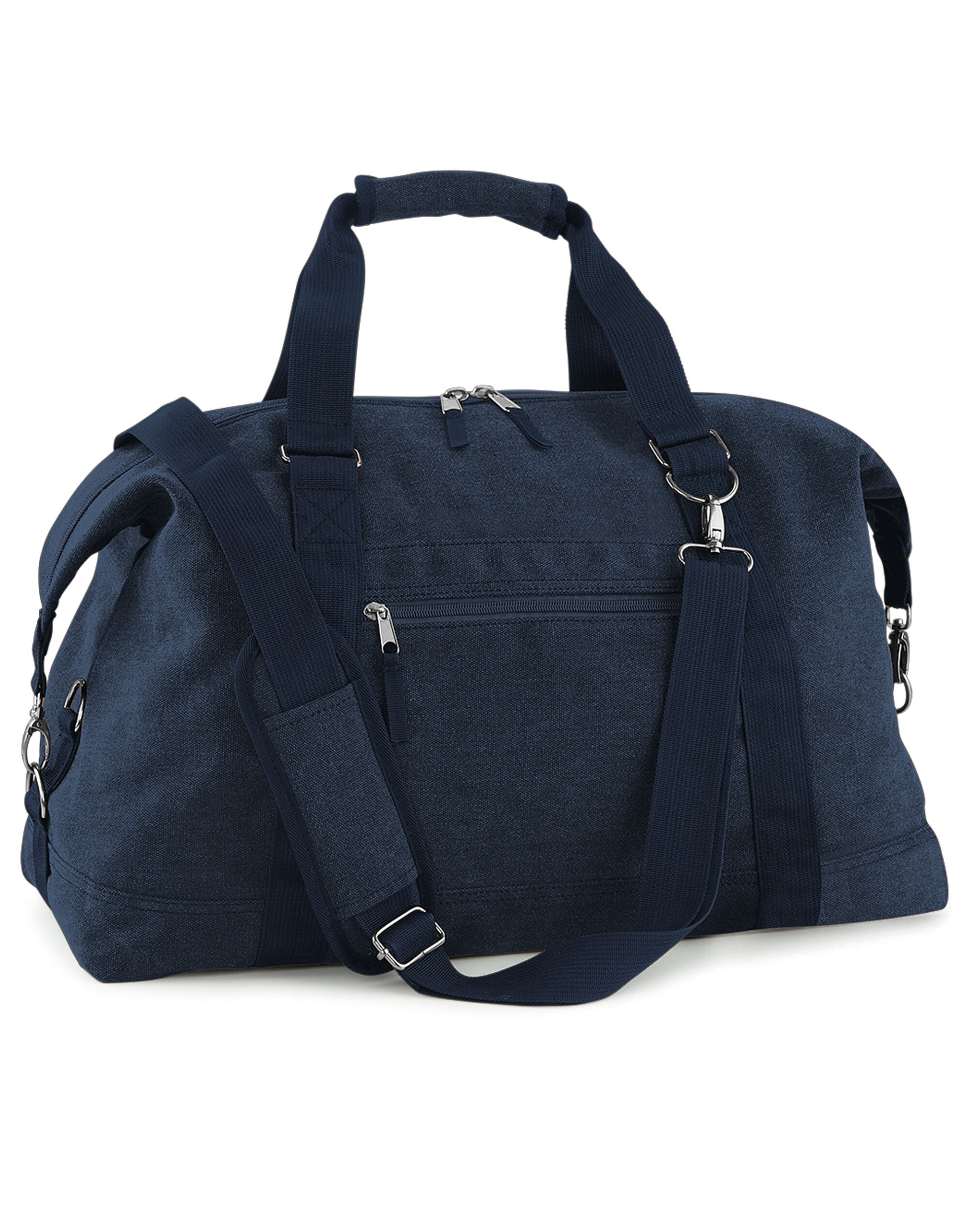 The military green Bagbase Weekender, carried by its sturdy webbing handles.