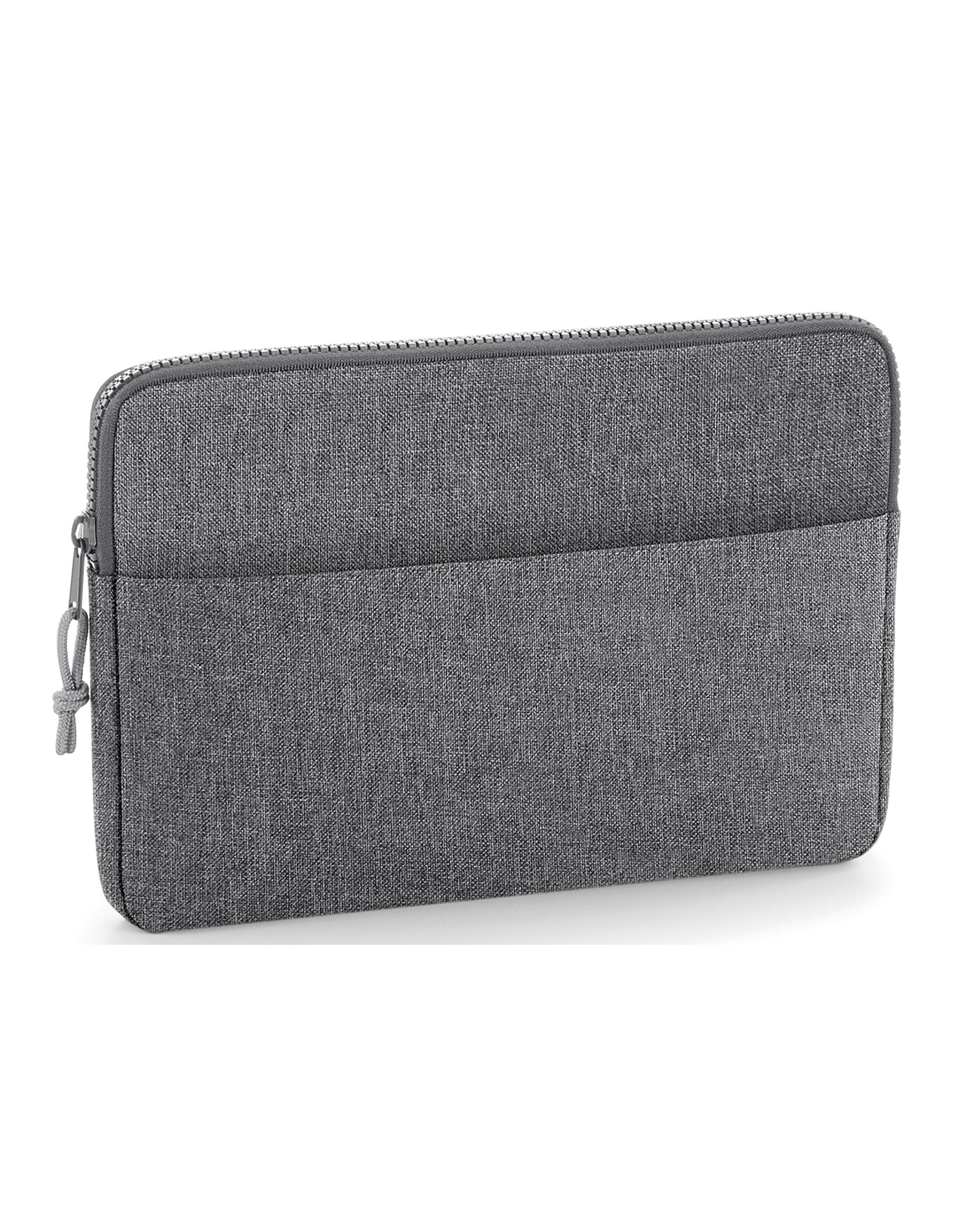 A 15-inch laptop being placed into the black Bagbase Essential Laptop Case to show its capacity.