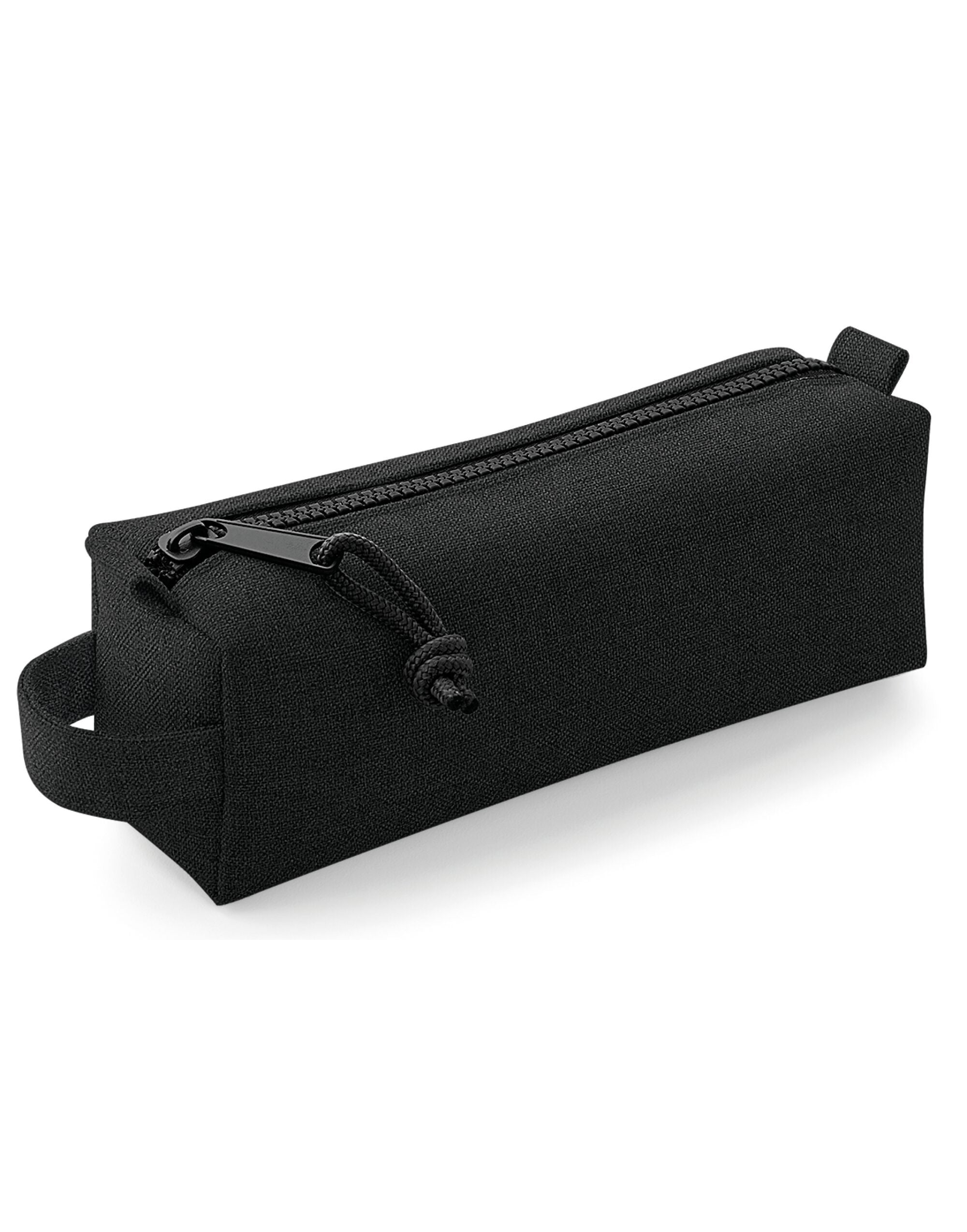 Front view of the Bagbase Essential Pencil & Accessory Case in black, a compact and simple pouch.