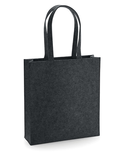 Front view of the dark grey marl Bagbase Felt Tote Bag, a smaller, stylish tote with short handles.