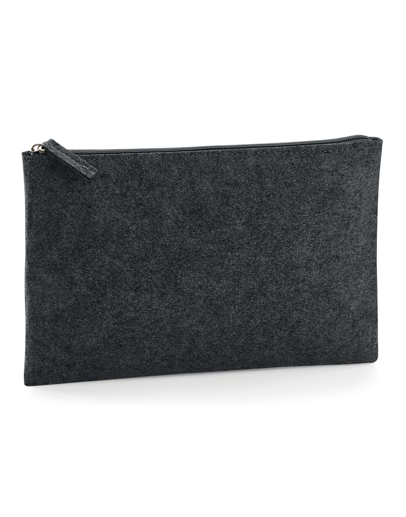 Front view of the Bagbase Felt Accessory Pouch in dark grey marl, with a stylish contrast zip.