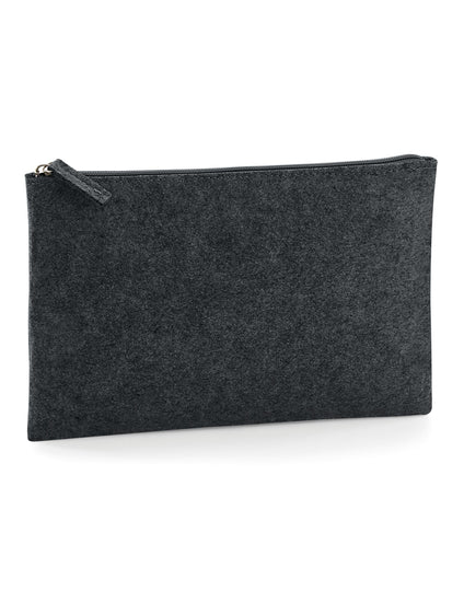 Front view of the Bagbase Felt Accessory Pouch in dark grey marl, with a stylish contrast zip.