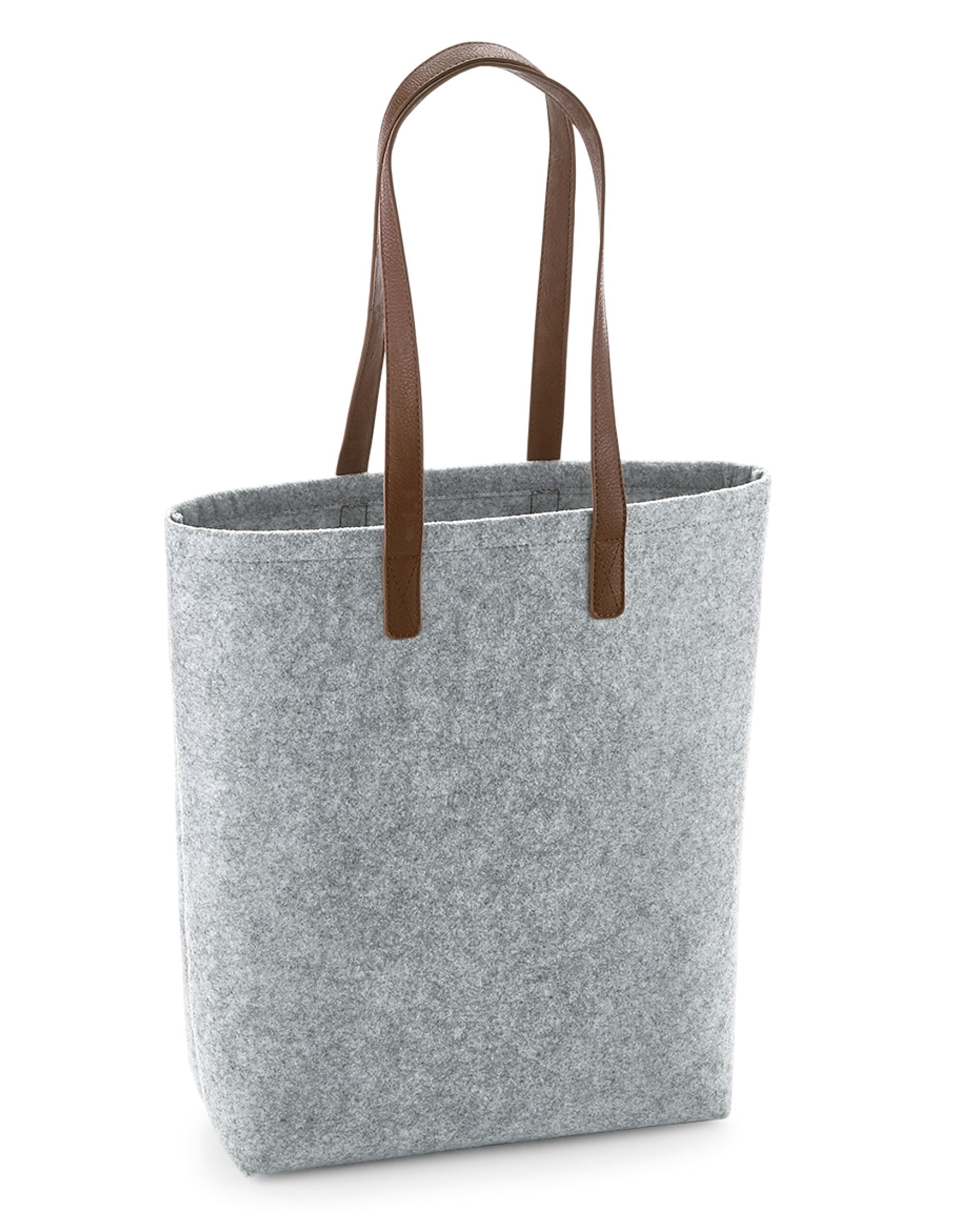 Close-up of the premium felt and the sophisticated attachment of the PU leather handles.
