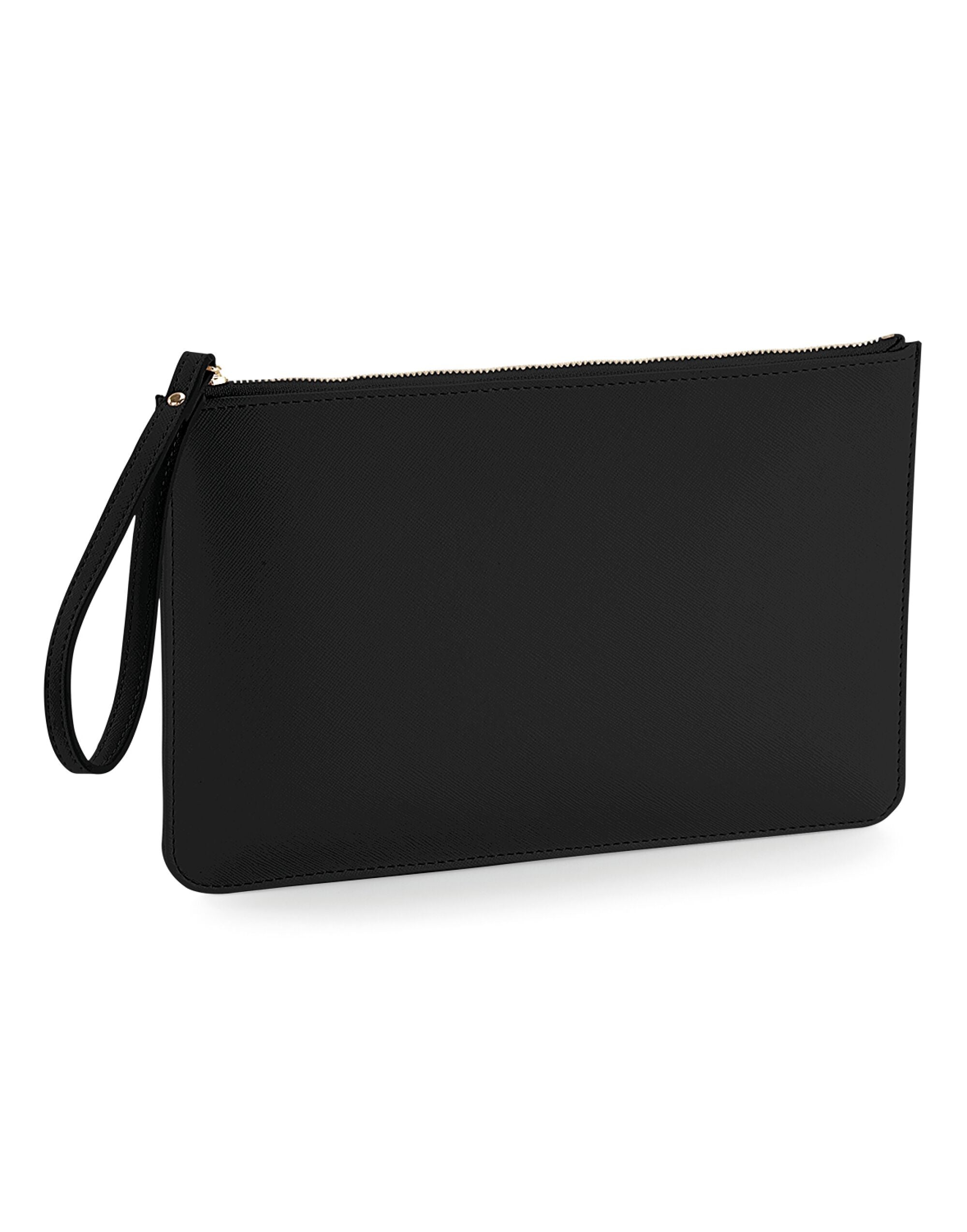 The Bagbase Boutique Accessory Pouch in black Saffiano faux leather with a chic gold zip.