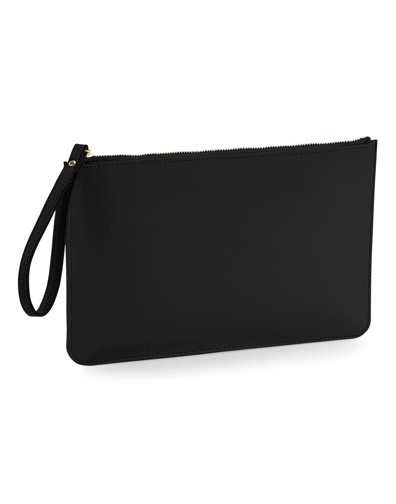 The Bagbase Boutique Accessory Pouch in black Saffiano faux leather with a chic gold zip.