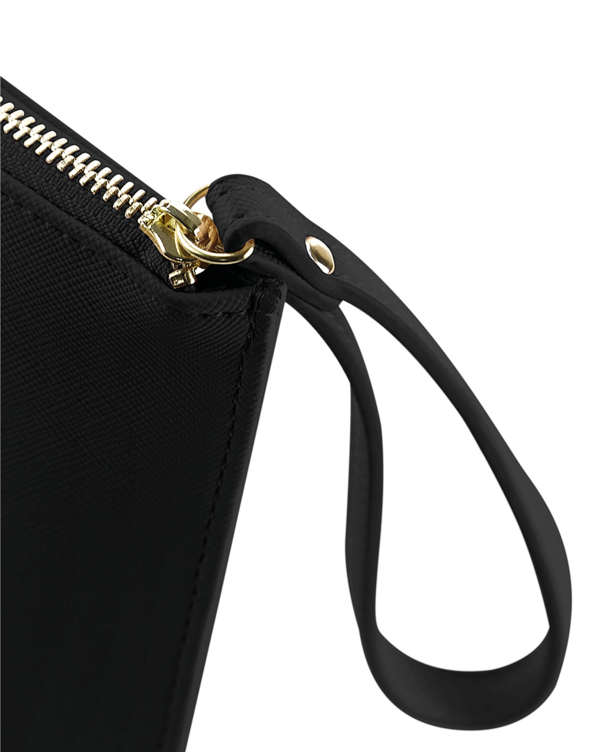Angled view of the soft pink Bagbase Boutique Accessory Pouch, perfect for cosmetics.