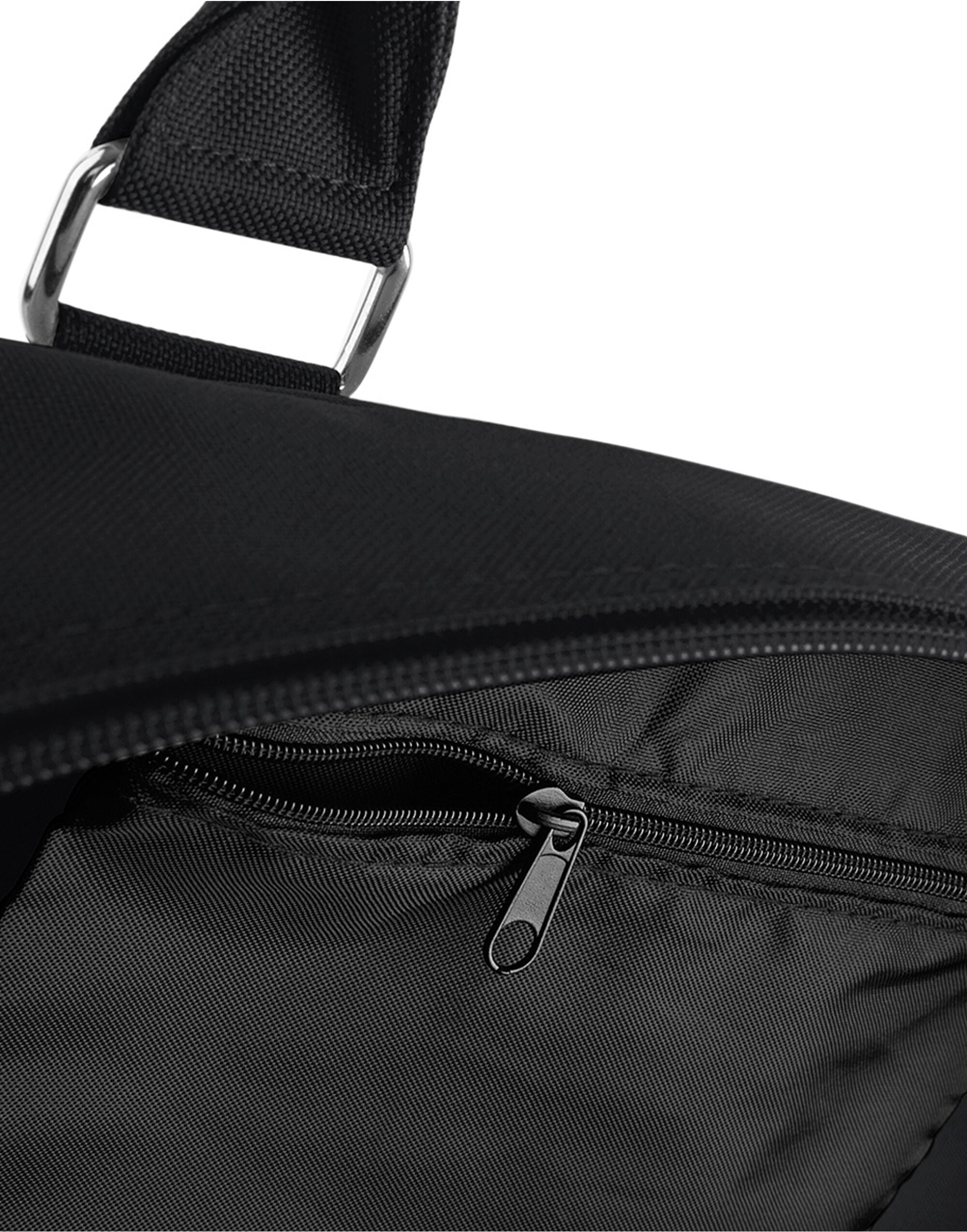 Bright red and white Bagbase Retro Bowling Bag, featuring a zippered main compartment and front pocket.