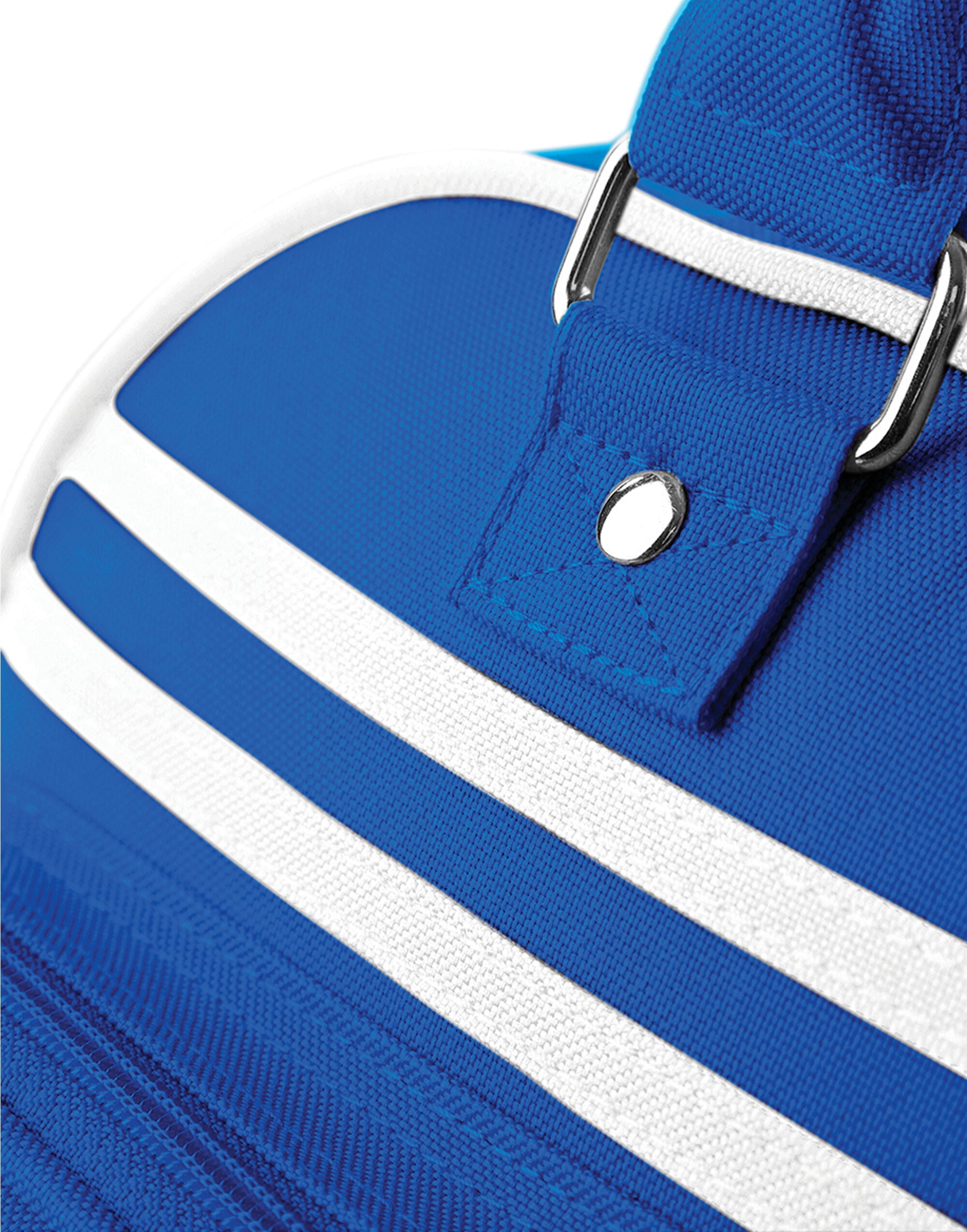 Close-up of the dual zippers on the main compartment of the Retro Bowling Bag.