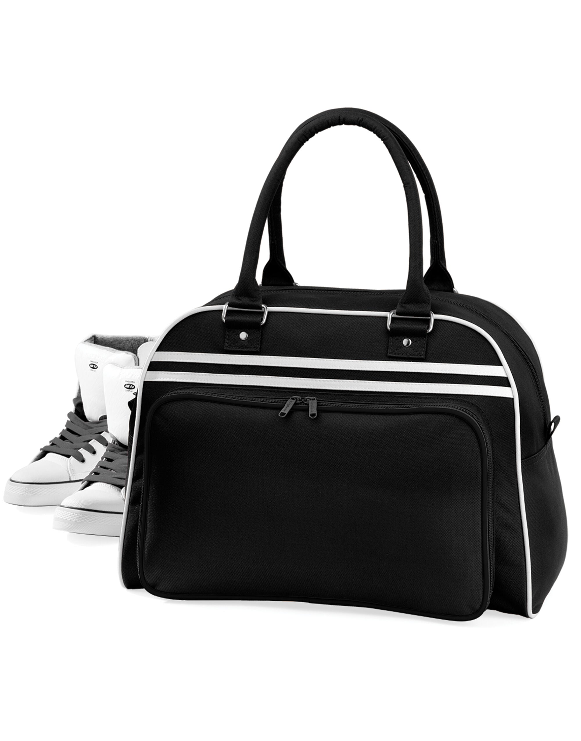 A fun and bright fuchsia and white Bagbase Retro Bowling Bag.