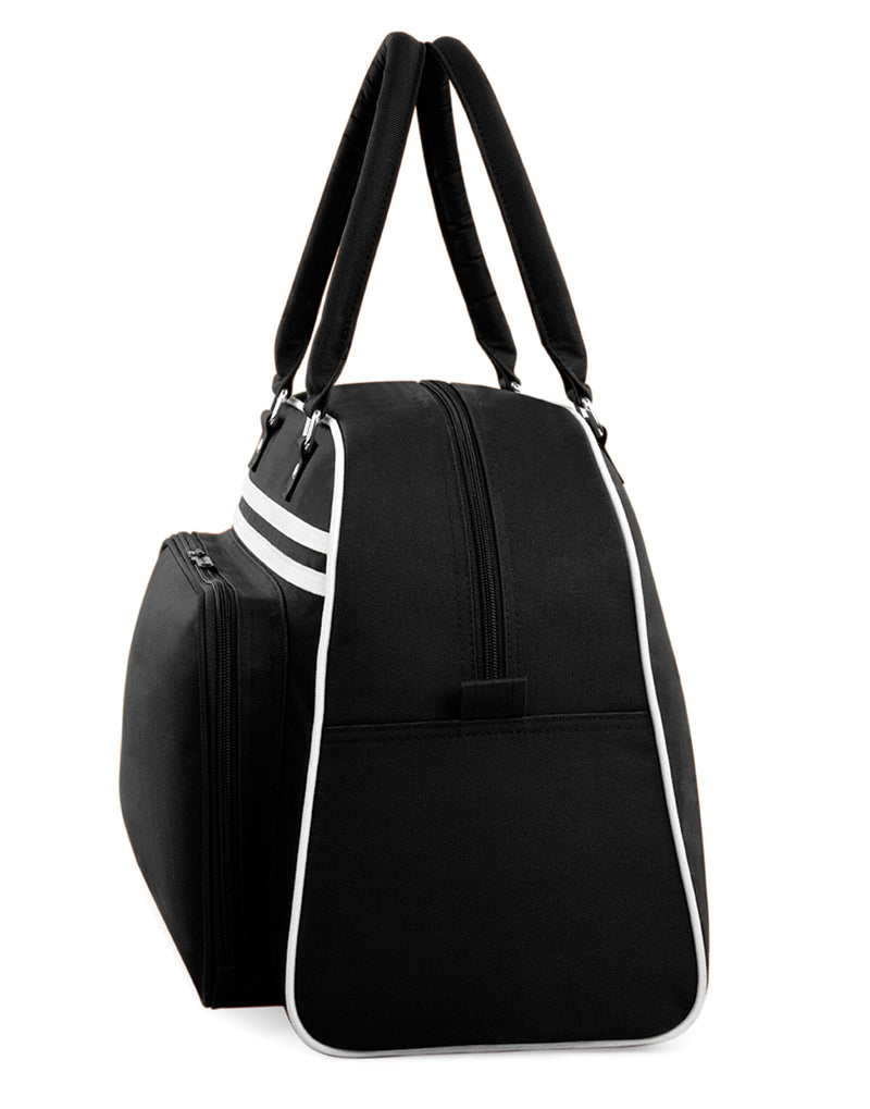 The Bagbase Retro Bowling Bag in a classic bottle green and white design.