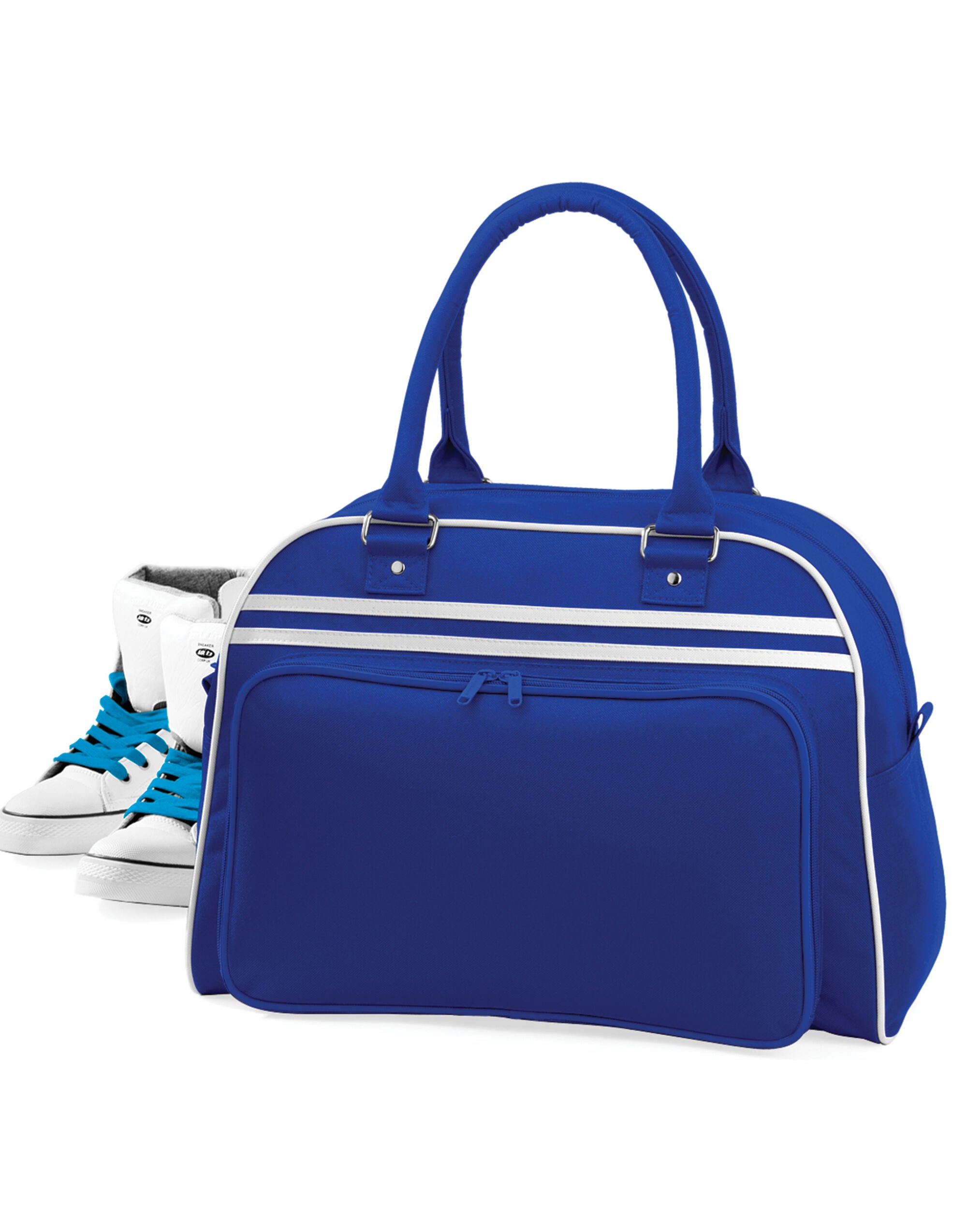 A sophisticated burgundy and white Bagbase Retro Bowling Bag.