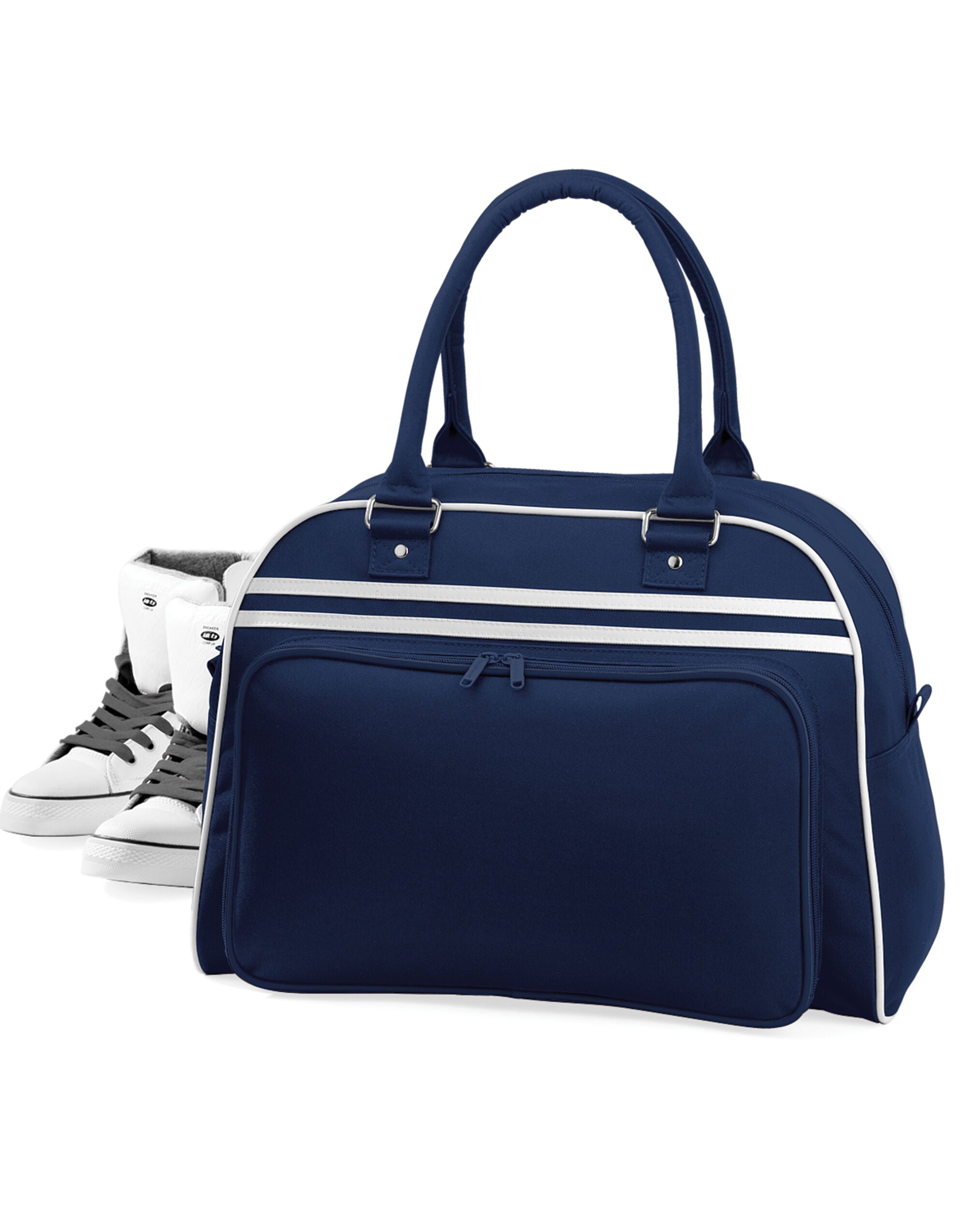 A lovely pastel pink and white version of the Bagbase Retro Bowling Bag.