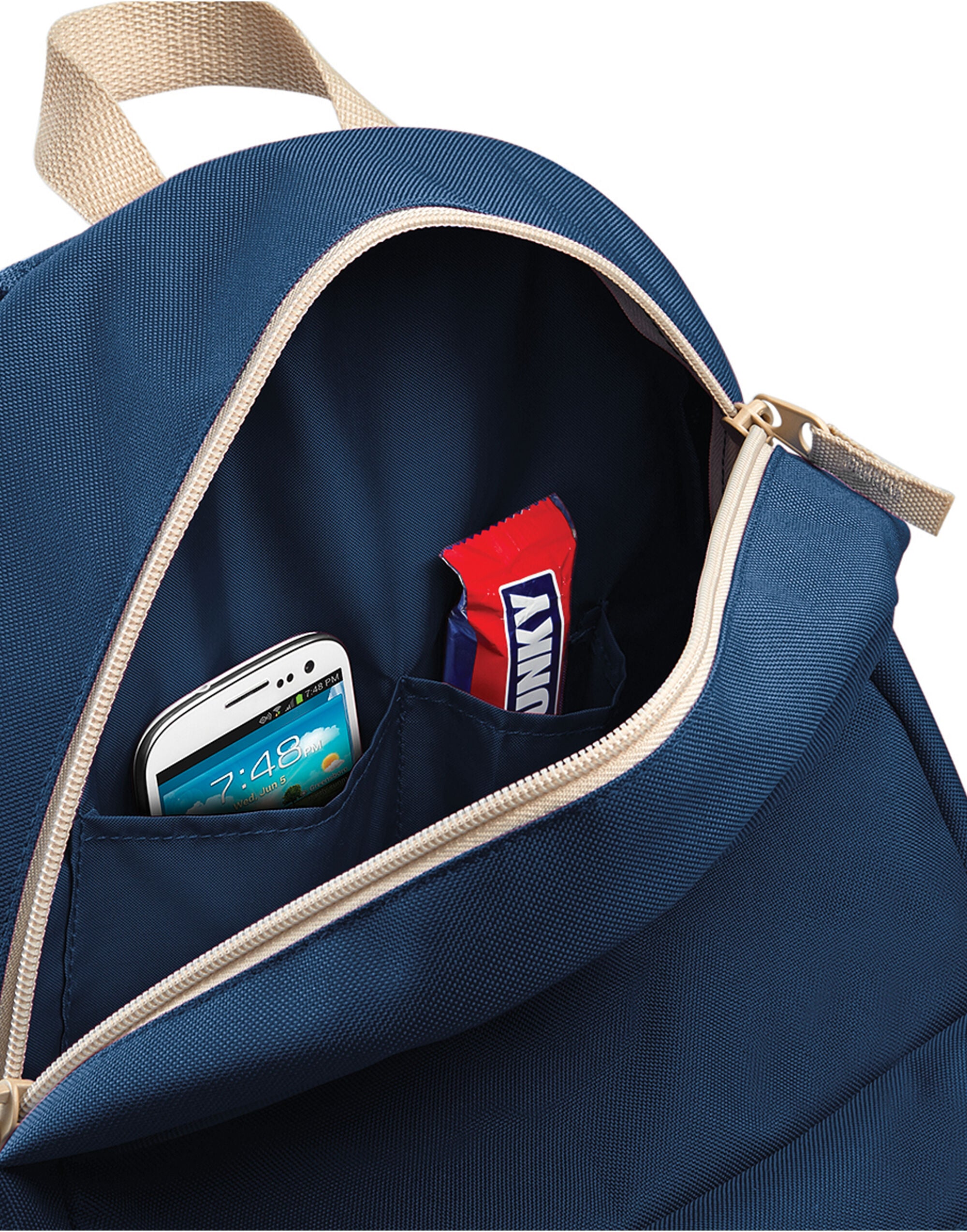 Olive navy and brown heritage backpack.