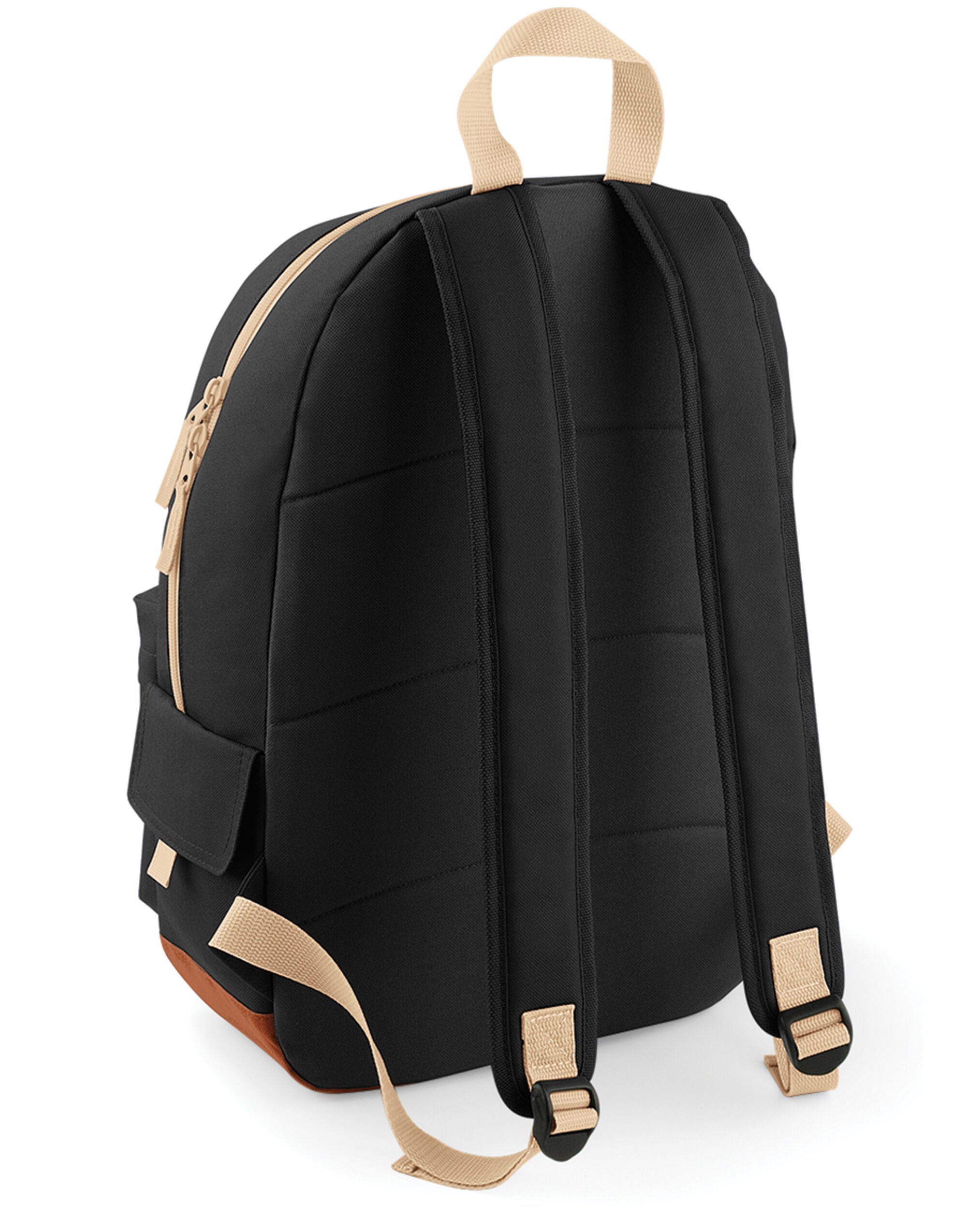 Classic black heritage backpack with brown accents.