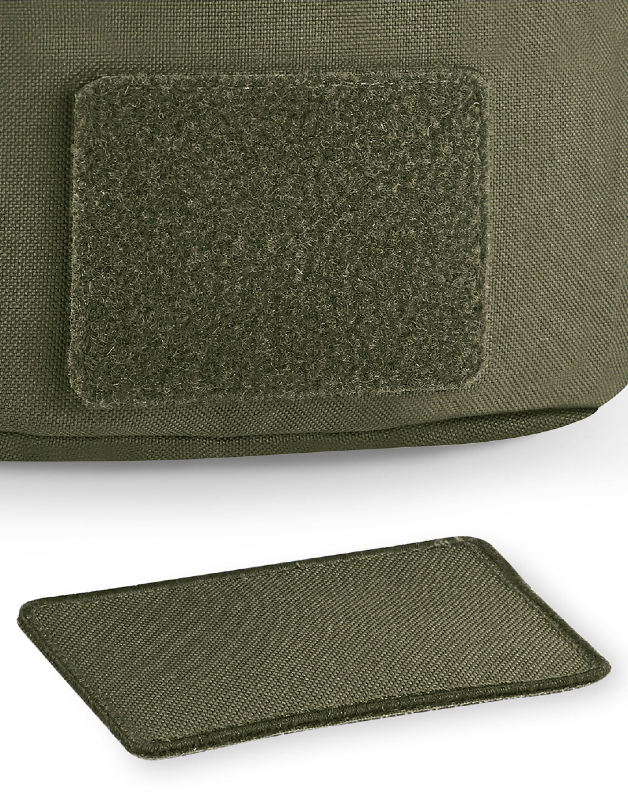 Front view of a green Bagbase boutique waist bag with saffiano fine grain fabric.