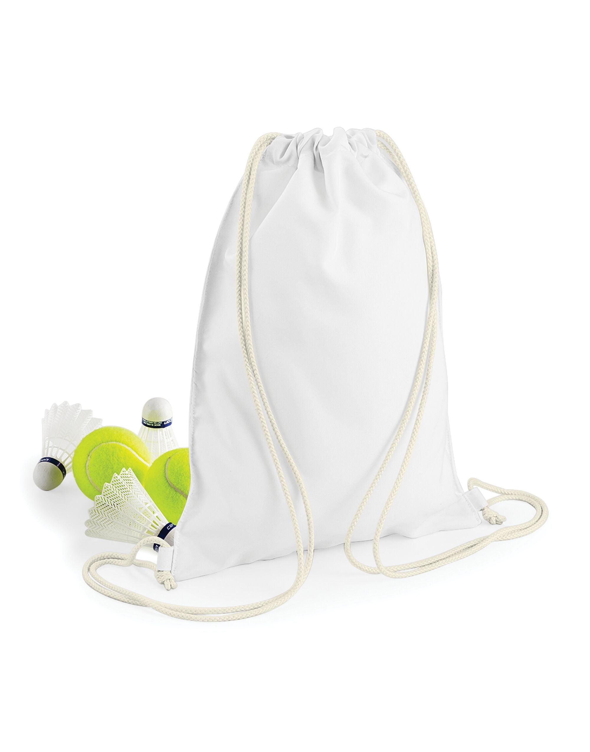 A person wearing the Bagbase Sublimation Gymsac to show its size and how it's worn.