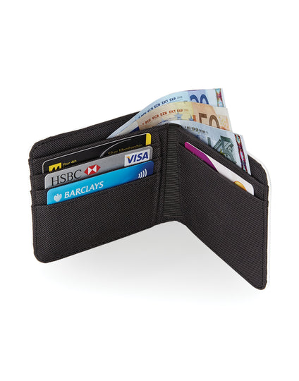 Front view of the white Bagbase Sublimation Wallet, featuring a printable surface for custom designs.
