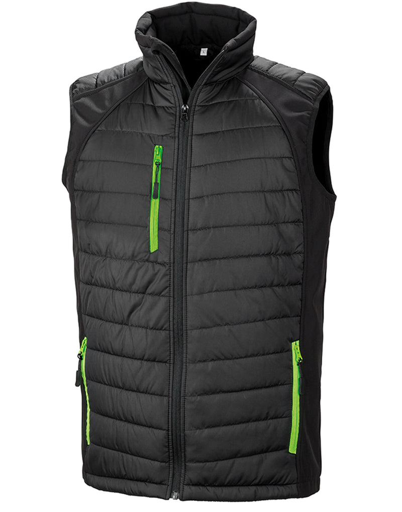 Result Recycled Compass Padded Softshell Gilet - Black/Lime Green
