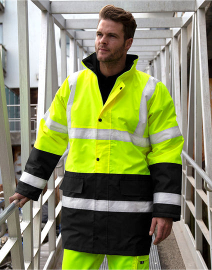 Result Safeguard Motorway 2-Tone Safety Coat - Fluorescent Orange/Black