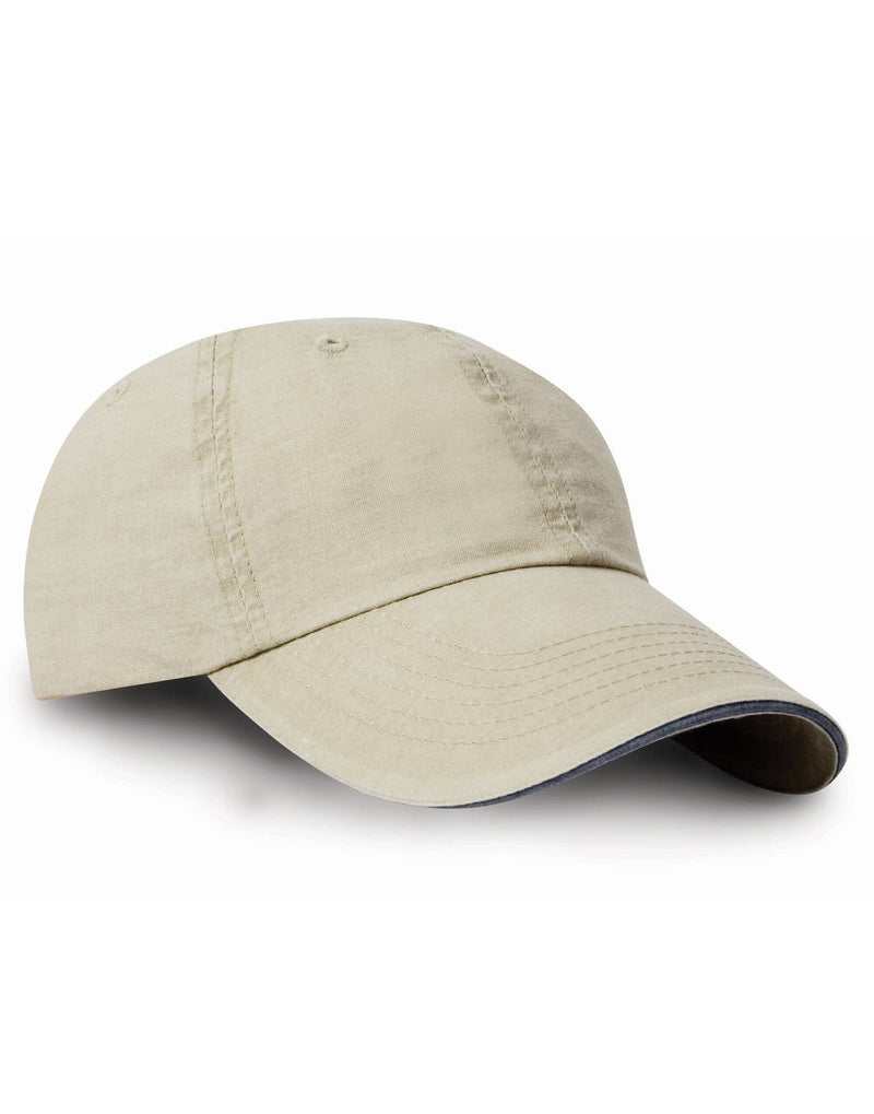 Result Headwear Washed Fine Line Cotton Cap With Sandwich Peak - Putty/Navy