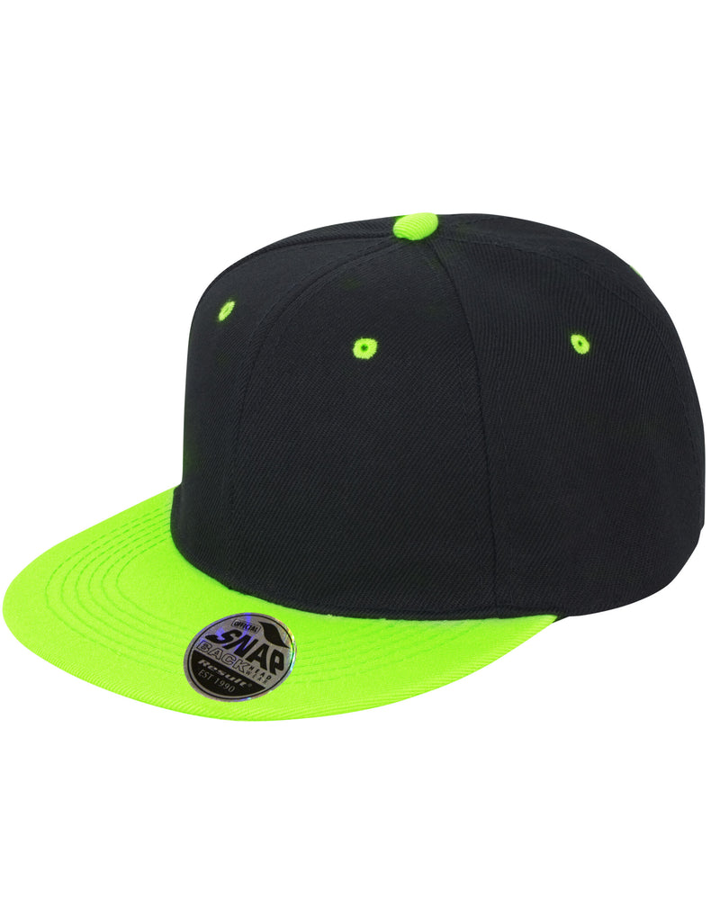 Result Core Bronx Original Flat Peak Snap Back Dual Colour Cap - Black/Lime Green