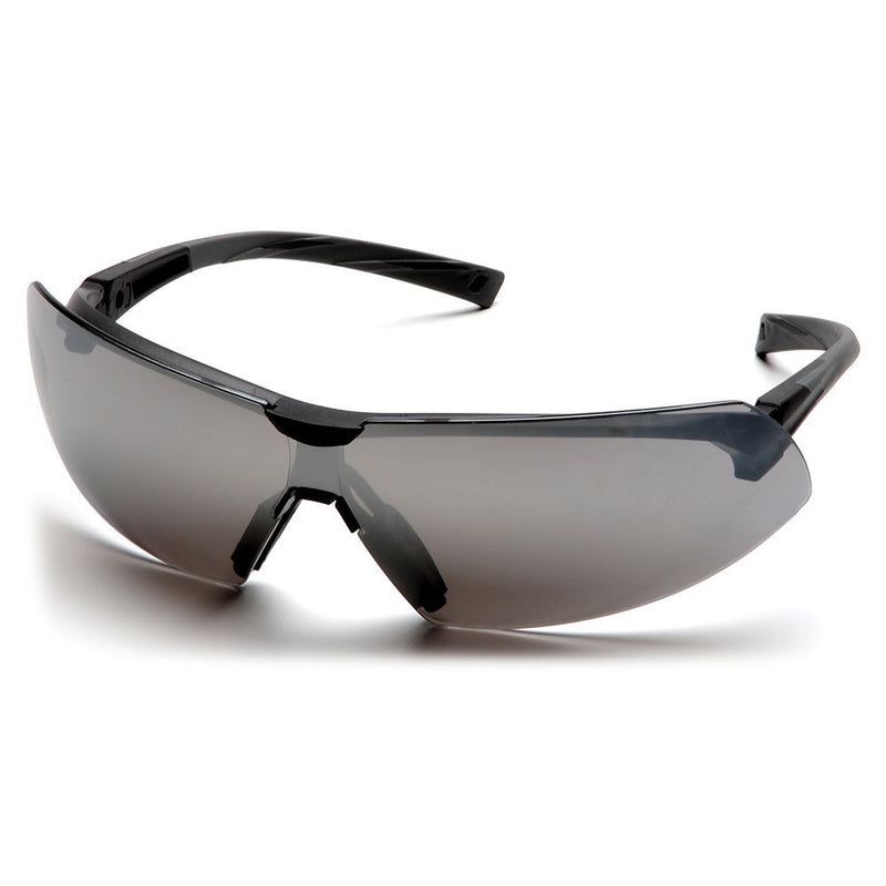 Supertouch Pyramex Onix safety spectacles with a silver mirror suspended lens.