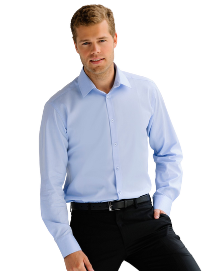 Russell Mens Long Sleeve Herringbone Shirt Light Blue