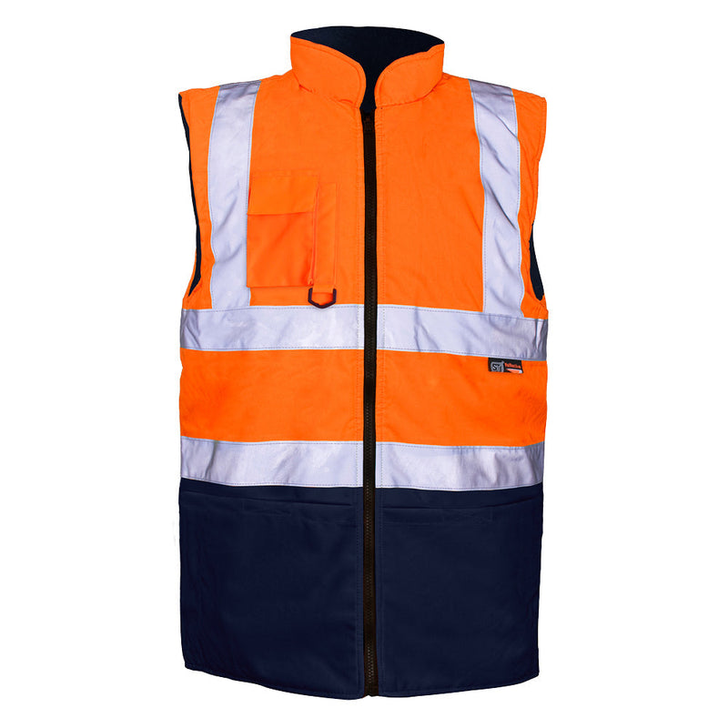 Supertouch hi-vis orange and navy two-tone work bodywarmer.