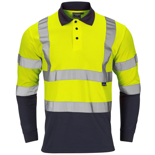 Supertouch hi-vis yellow and navy two-tone long-sleeve polo shirt.