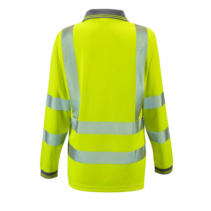 Back of Supertouch Ladies Jaya hi-vis long-sleeve orange polo.