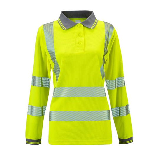 Front of Supertouch Ladies Jaya hi-vis long-sleeve orange polo.