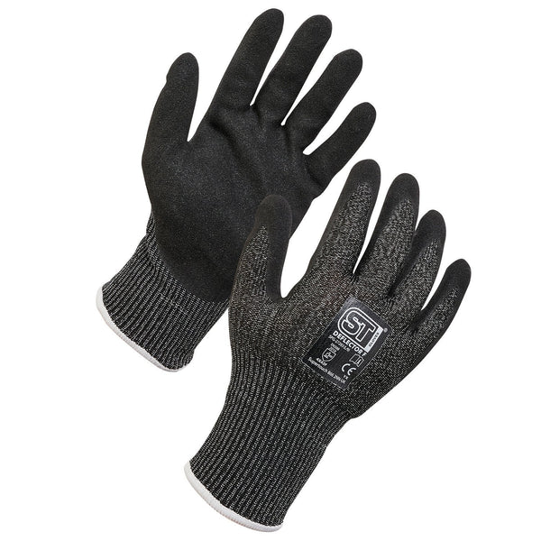 Black Supertouch Topaz Therma gloves with a black foam latex coating for cold handling.