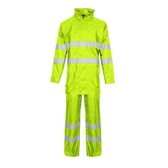 Supertouch contractor rain suit in yellow for waterproof protection.