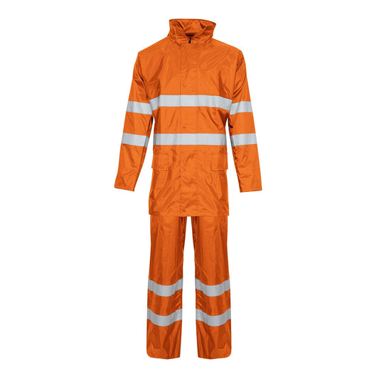 Supertouch contractor rain suit in orange for waterproof protection.