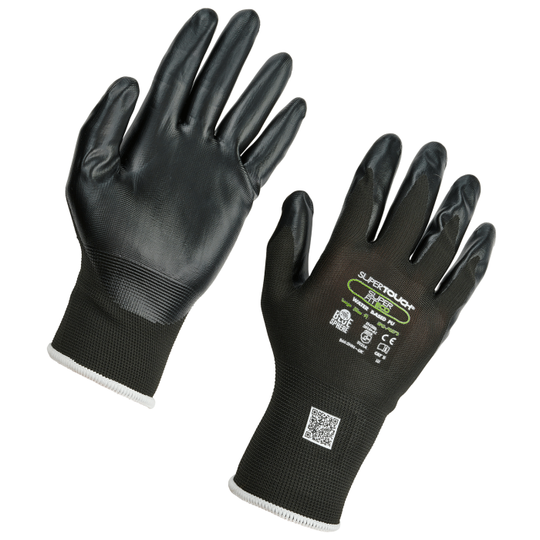 A pair of Supertouch Superfit Eco PU gloves for general handling tasks.
