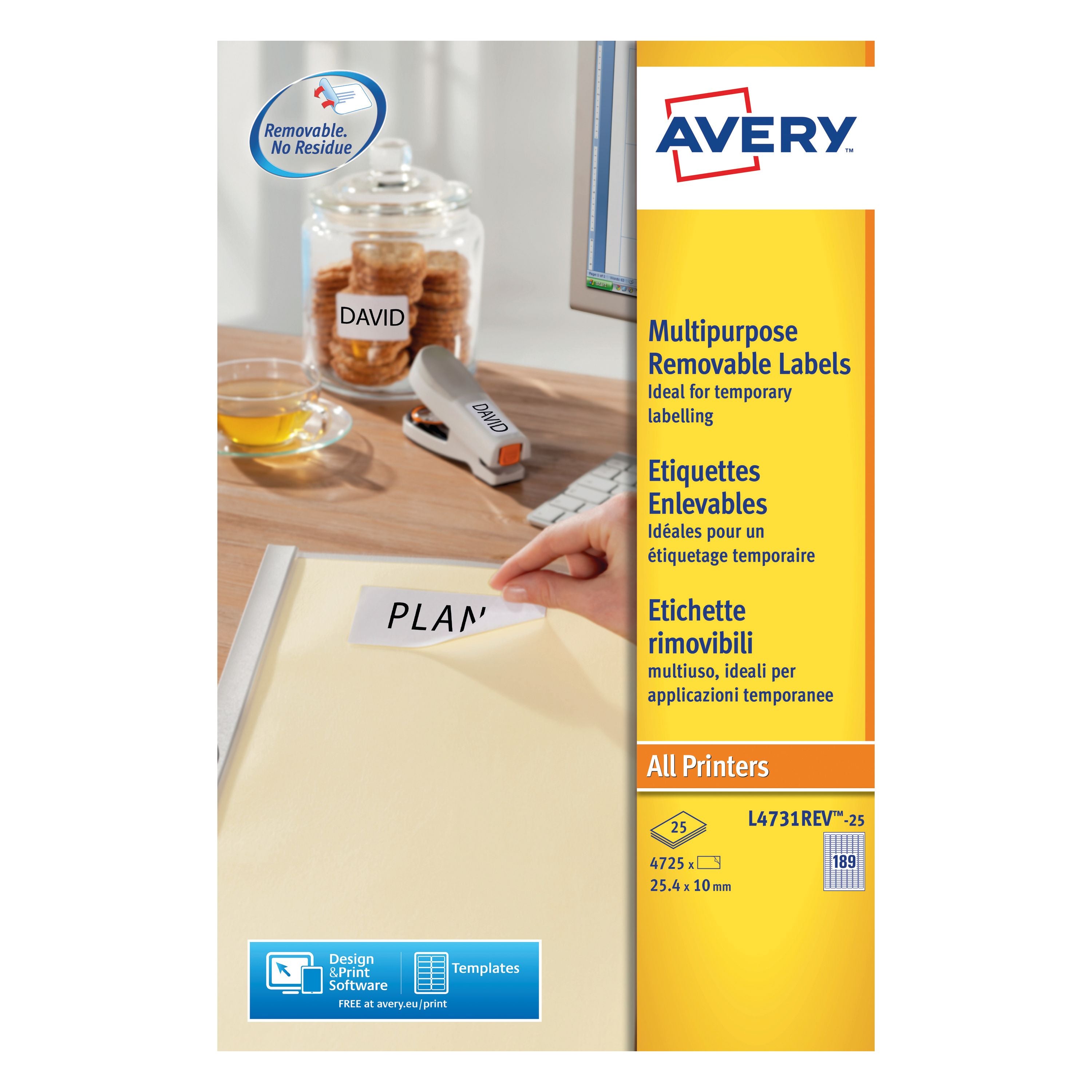 Avery Laser Mini Labels 25.4x10mm 189 Per Sheet White L4731rev-25 – (Pack of 4725)