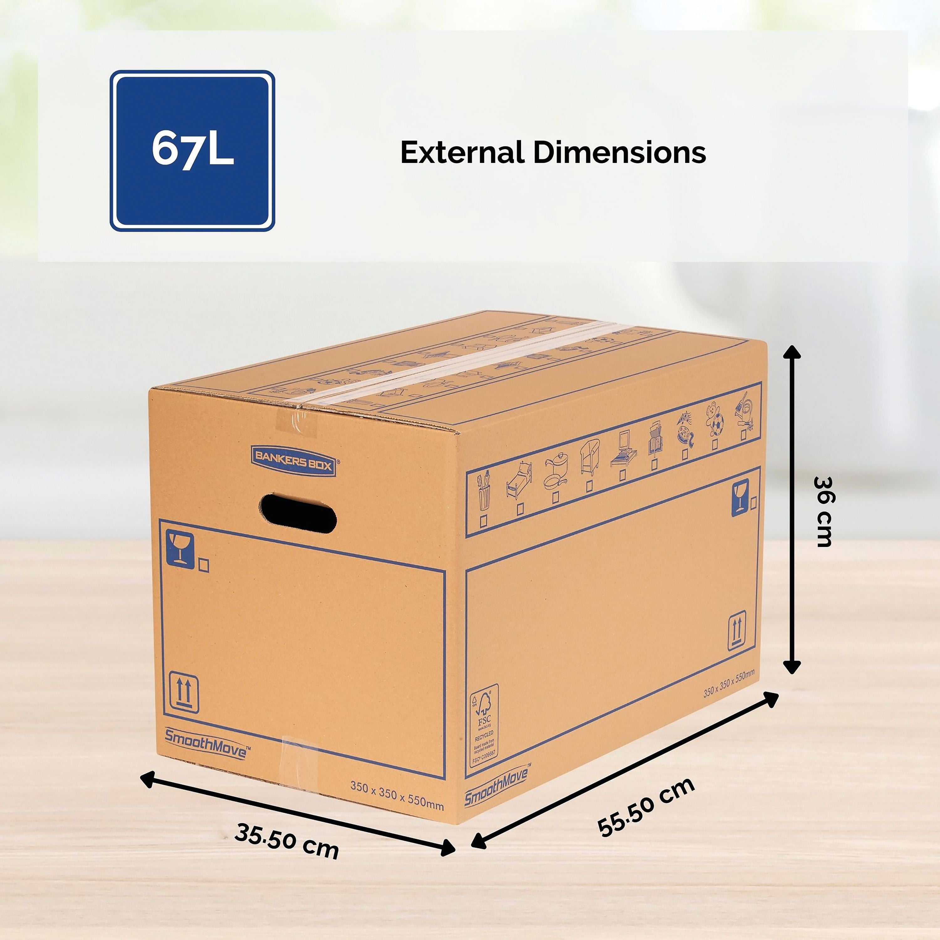 Bankers Box Smoothmove Standard Moving Box 350x350x550mm – (Pack of 10)