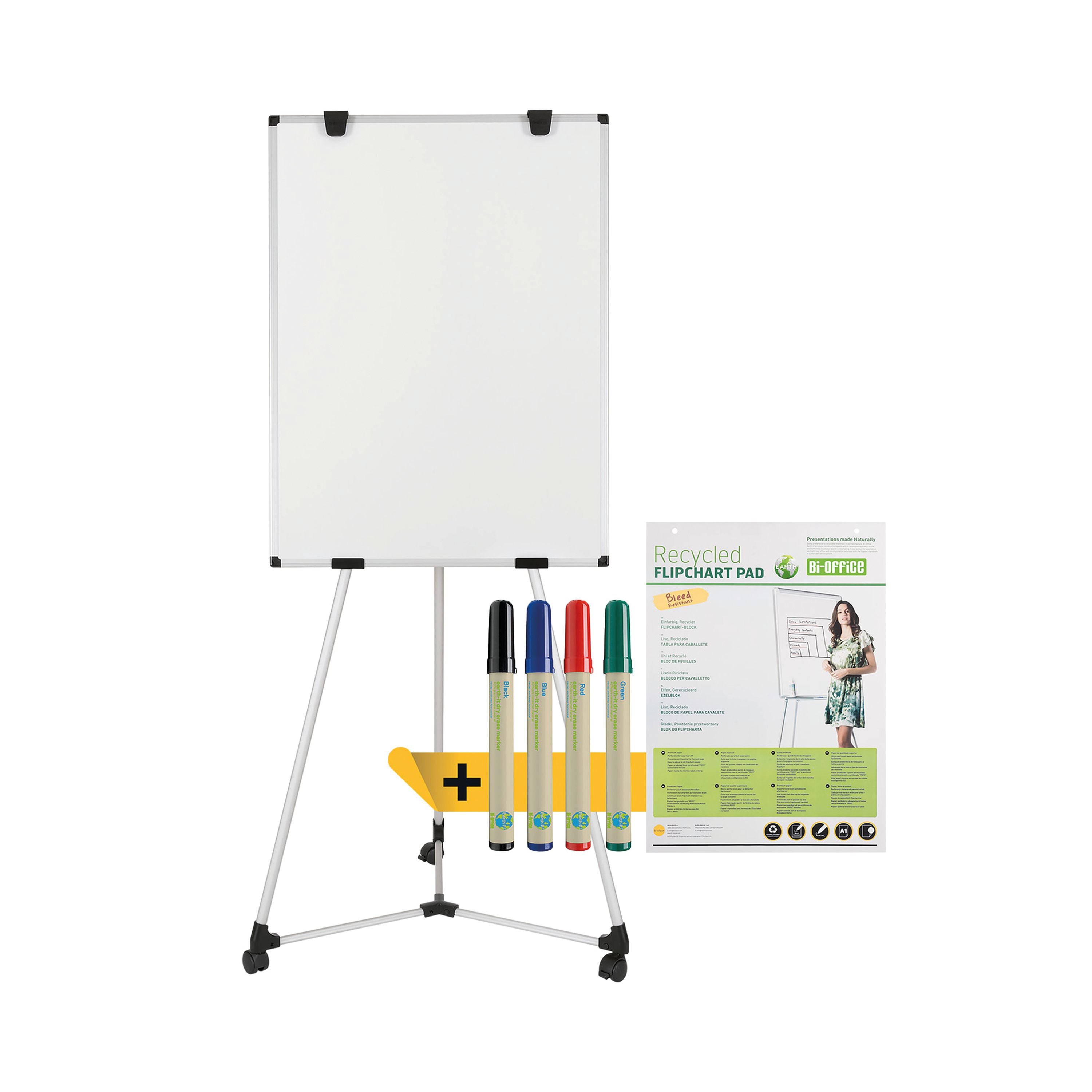 Bi-office Mobile Magnetic Easel With Flipchart Pad And Pens Earth Kyoto Easel Bundle