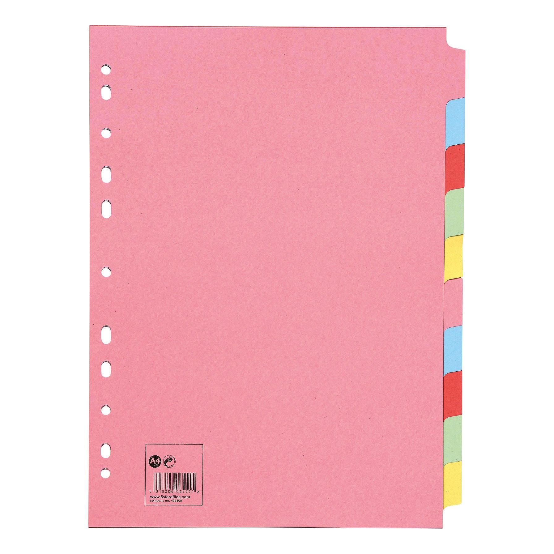 5 Star Office Subject Dividers 10-part Recycled Card Multipunched 155gsm A4 Assorted – (Pack of 10)