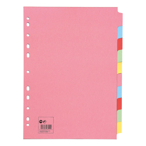 5 Star Office Subject Dividers 10-part Recycled Card Multipunched 155gsm A4 Assorted  (Pack of 10)