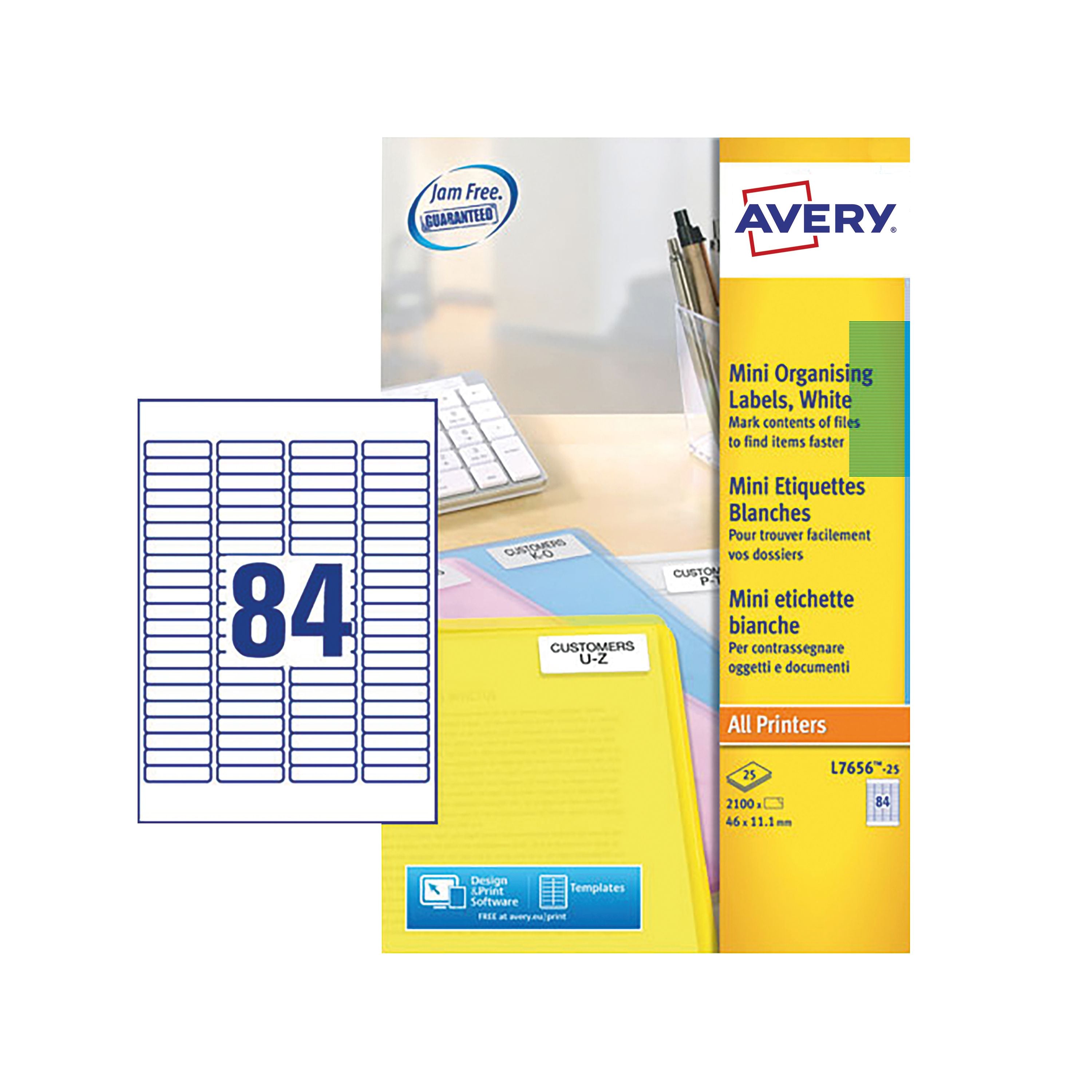 Avery Laser Labels 46x11.11mm 84 Per Sheet White l7656-25 – (Pack of 2100)