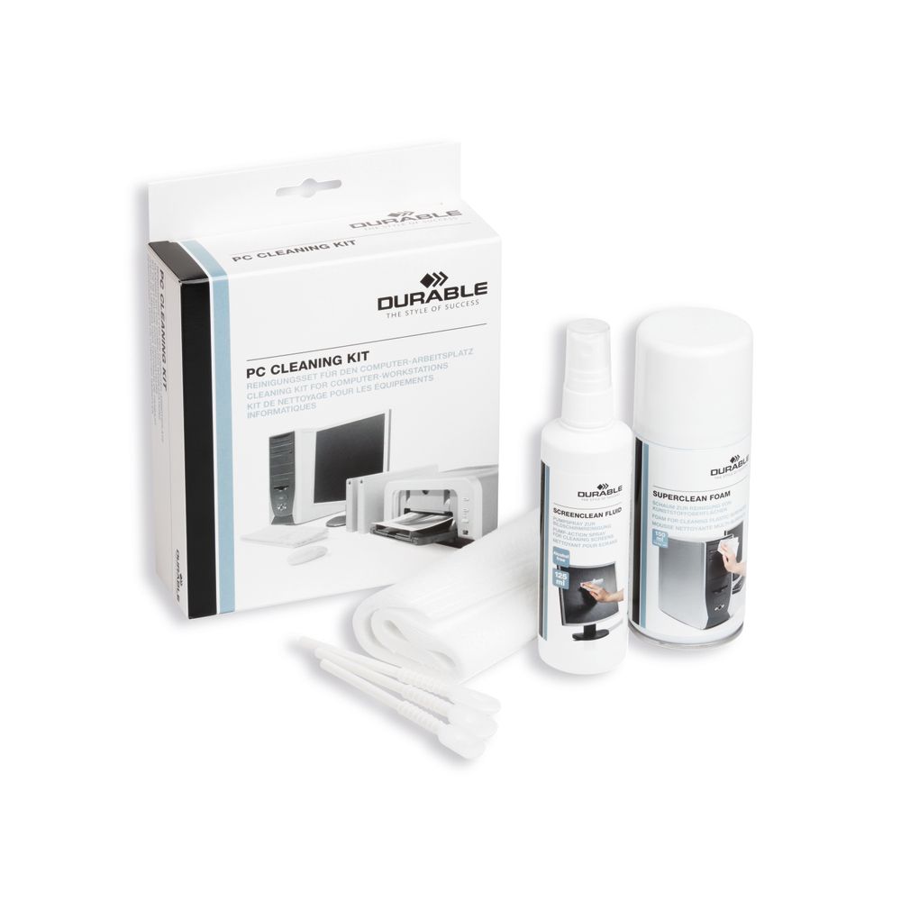 Durable Pc Tech Cleaning Kit With Screen Spray, Foam Spray, Wipes And Keyboard Tool 583300