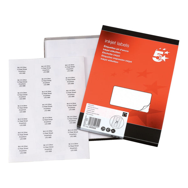 5 Star Office Addressing Labels Inkjet 63.5x38.1mm White (pack Of 2100)
