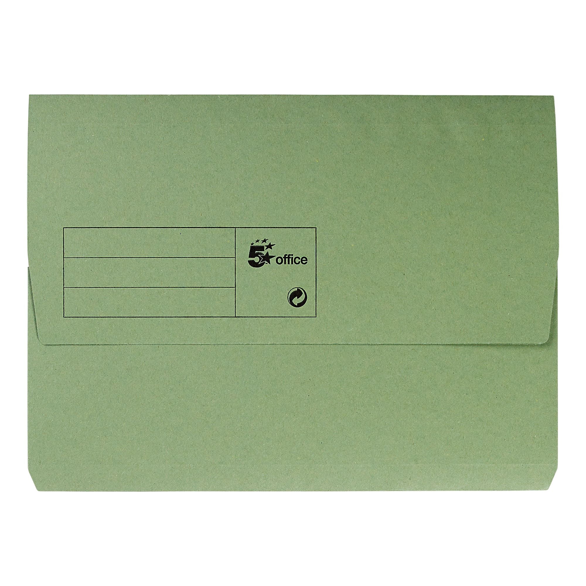 5 Star Office Document Wallet Half Flap 285gsm Recycled Capacity 32mm A4 Green â€“ (Pack of 50)