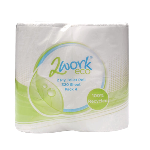 2WORK Recycled Toilet Roll 2-ply 320 Sheets – (Pack of 36)