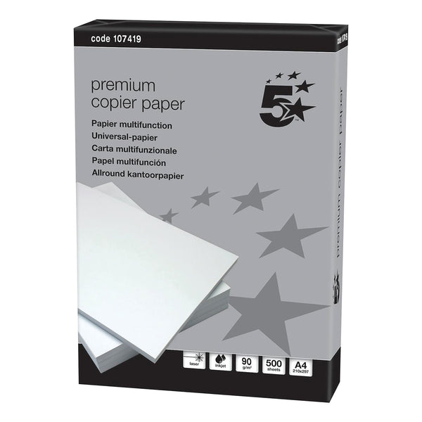 5 Star Premium Copier Paper A4 90gsm White Ream-wrapped  (Pack of 2500)